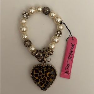 Betsey Johnson Leopard Print Heart Charm Bracelet